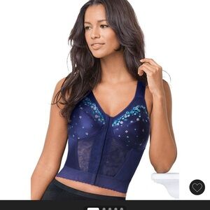 Blue Floral Lace Bra Top - Longline Posture Bra